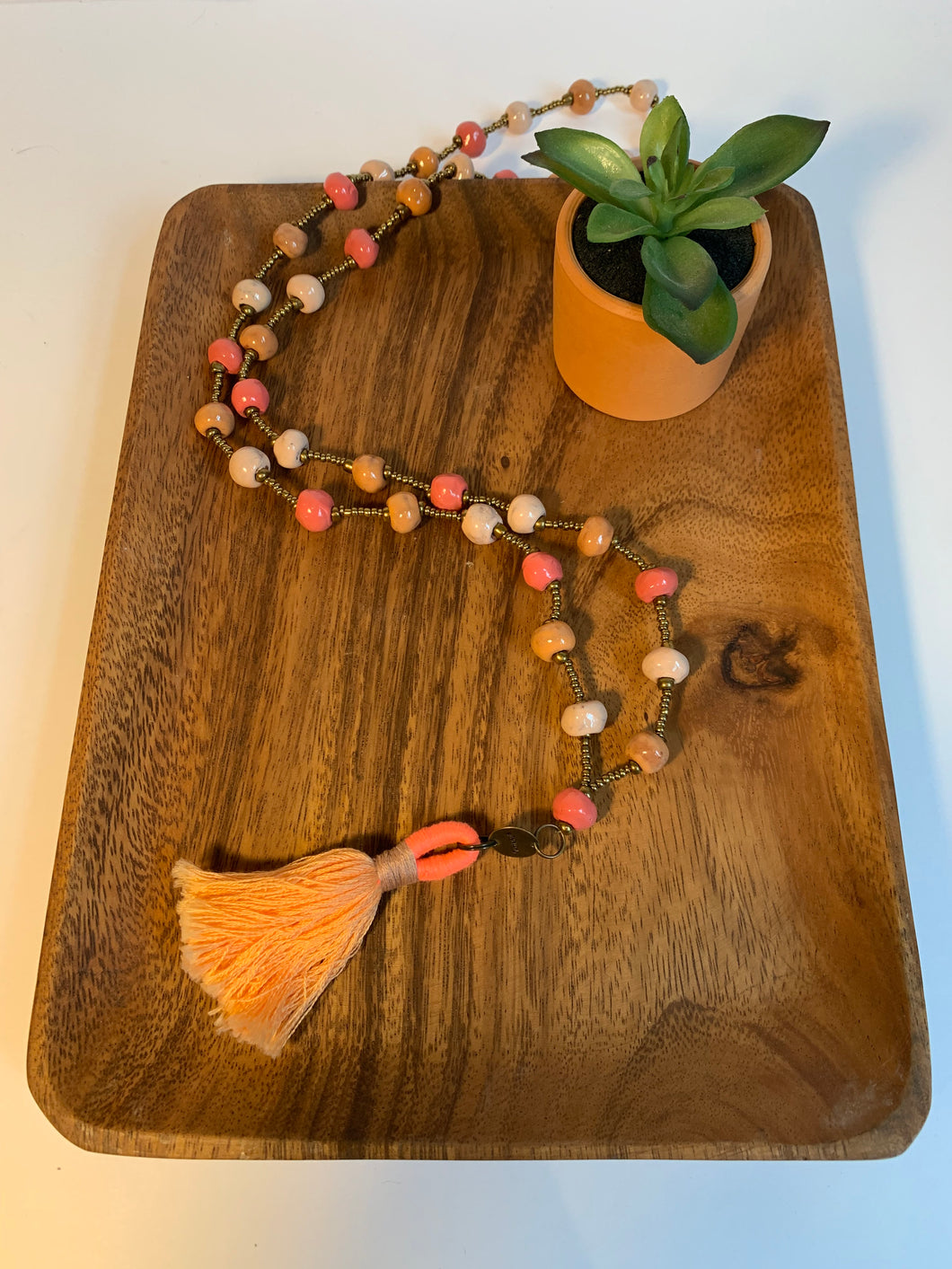 Clay Beaded Necklace With Tassel