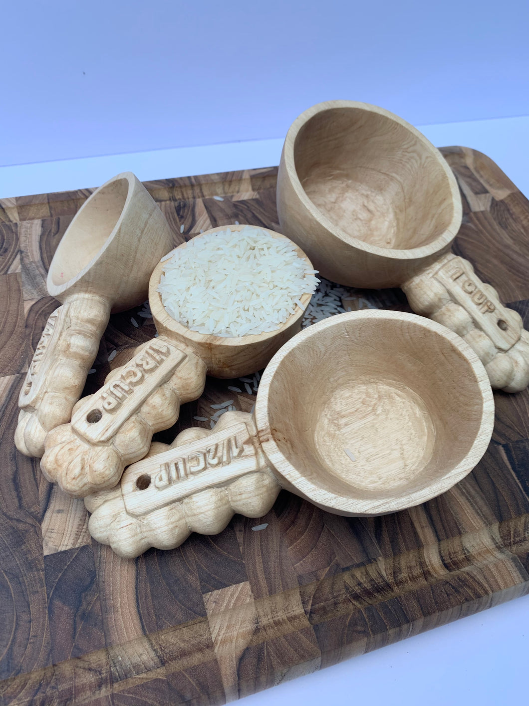 Hand Carved Wooden Ruby Measuring Cup Set