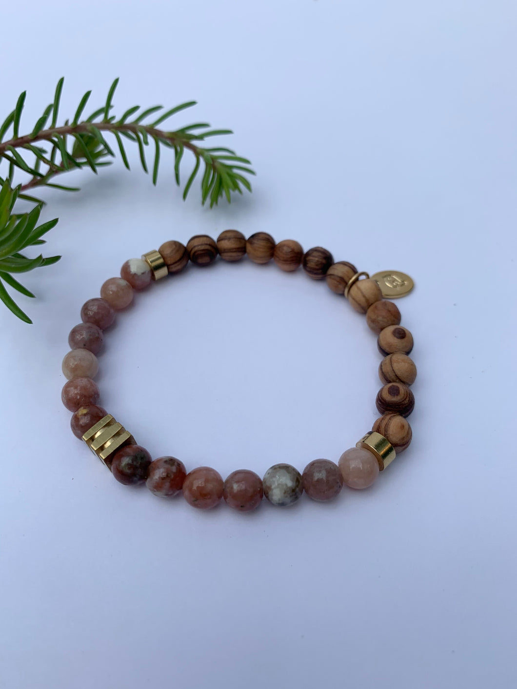 Plum Jasper +Olive Wood Bracelet
