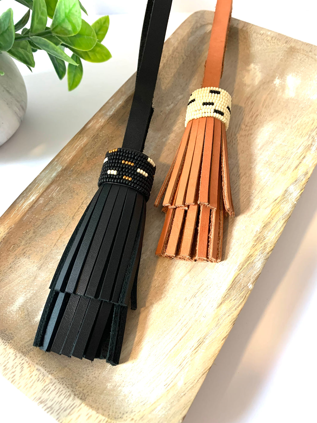 Beaded Leather Tassel Fob